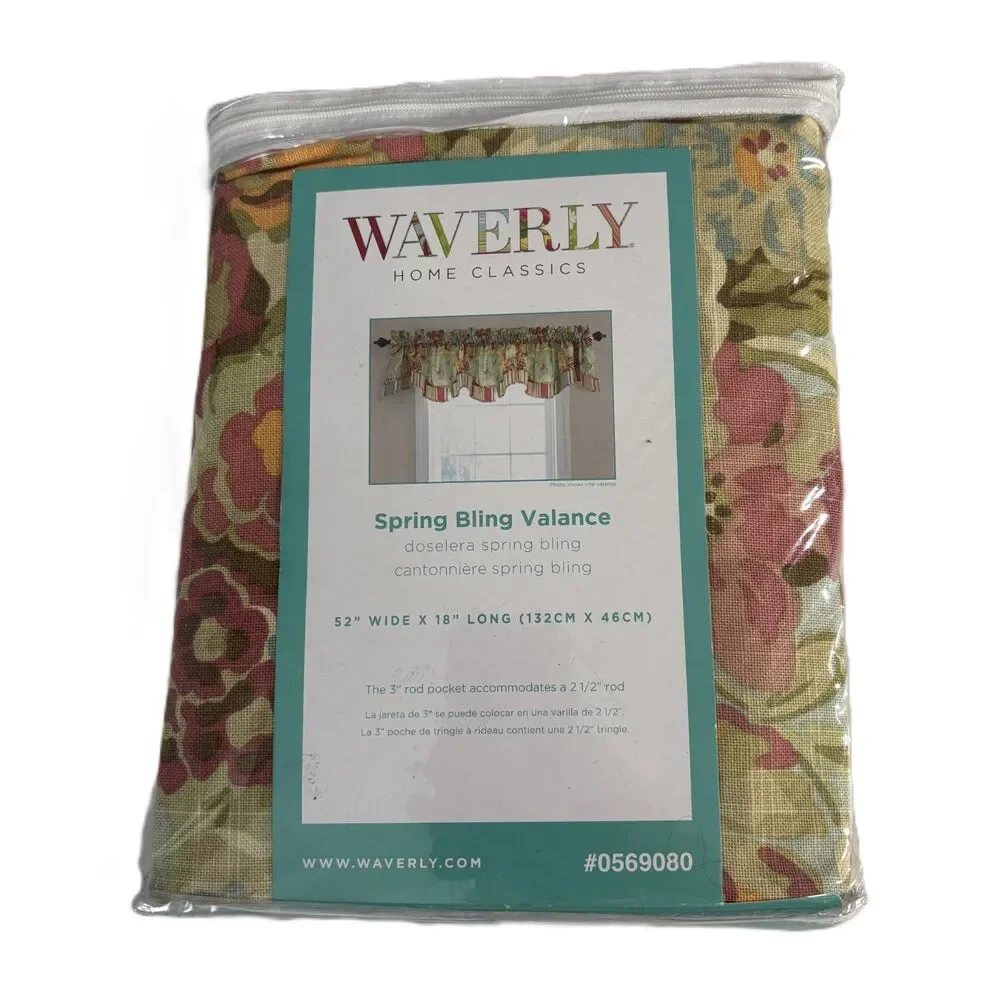 New Waverly Home Classics Spring Bling Vapor Valance Stripe Floral Scallop 52x18
